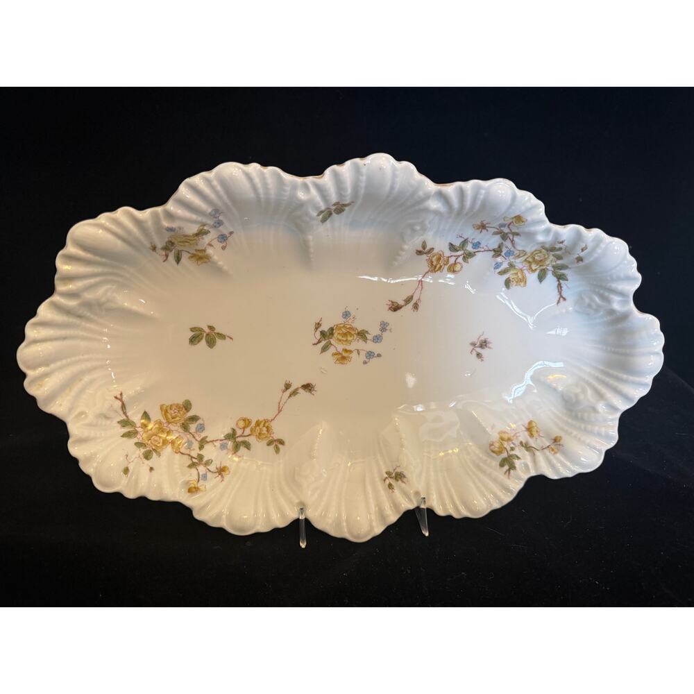 Antique MZ Austria Moritz Zdekauer Hand Painted Floral Serving Bowl  Yellow Rose